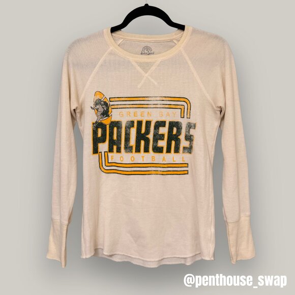 Green Bay Packers Cream Thermal Long Sleeve, Size S - Picture 1 of 9